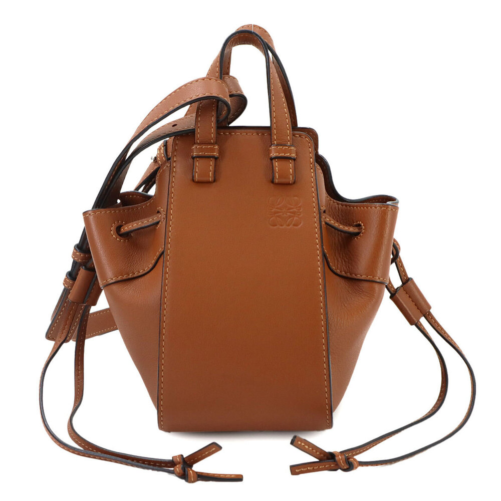 LOEWE Hammock Drawstring Mini 2-way Handbag Shoulder Bag Leather Brown